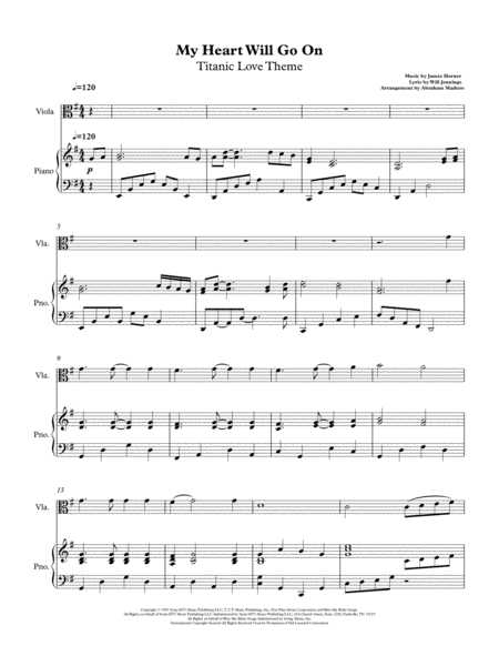 My Heart Will Go On Love Theme From Titanic Viola And Piano Sheet Music