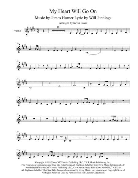 My Heart Will Go On Love Theme From Titanic Violin Sheet Music