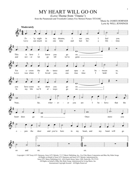 My Heart Will Go On Love Theme From Titanic Sheet Music