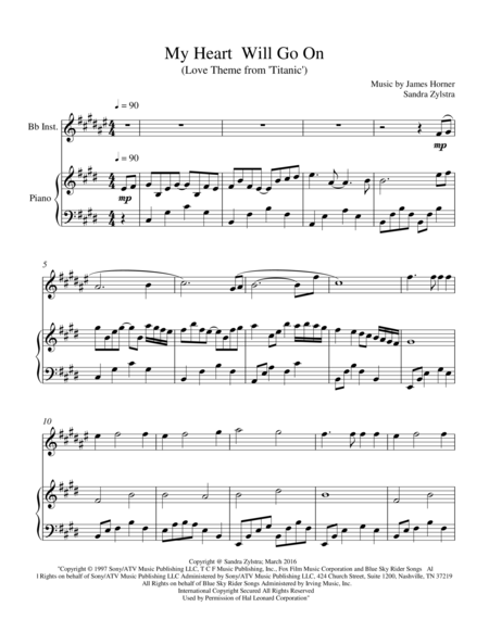 My Heart Will Go On Treble Bb Instrument Solo Sheet Music