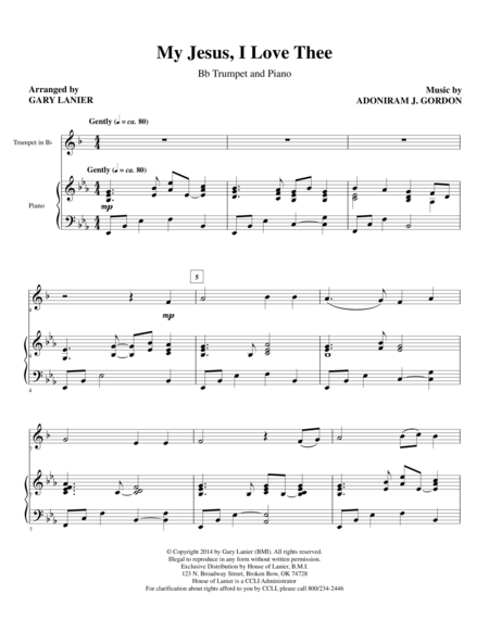 My Jesus I Love Thee Bb Trumpet Piano And Trp Part Sheet Music