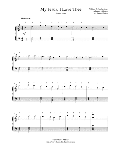 My Jesus I Love Thee For Easy Piano Sheet Music