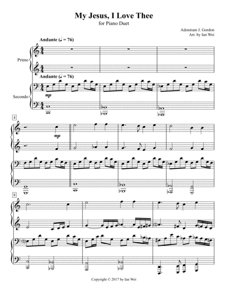 Free Sheet Music My Jesus I Love Thee For Piano Duet