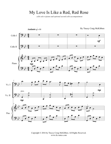 My Love Is Like A Red Red Rose For Cello Duet Sheet Music