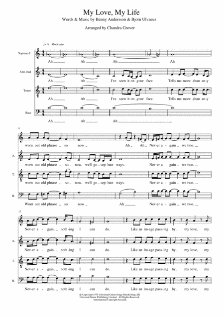 My Love My Life Satb A Capella For Mixed Barbershop Quartet Sheet Music