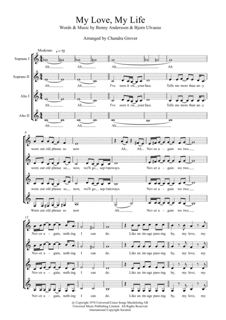 My Love My Life Ssaa A Capella For Womens Barbershop Quartet Sheet Music