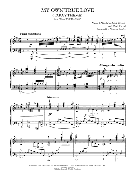 Free Sheet Music My Own True Love Taras Theme From Gone With The Wind