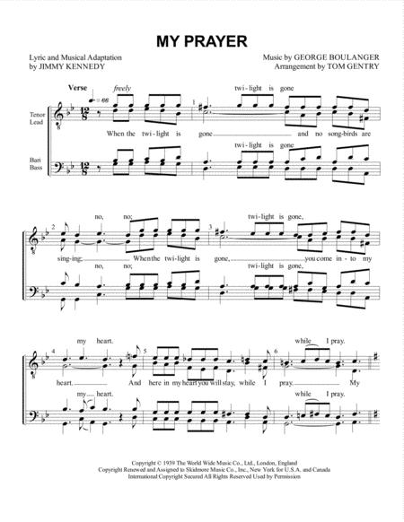 Free Sheet Music My Prayer Ttbb