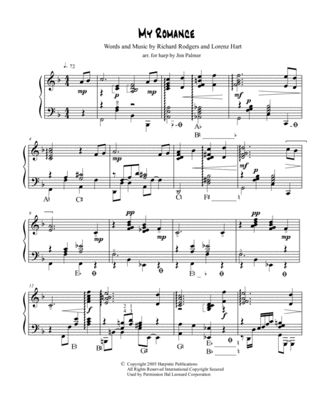 Free Sheet Music My Romance For Pedal Harp