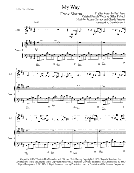 Free Sheet Music My Way Cello Piano