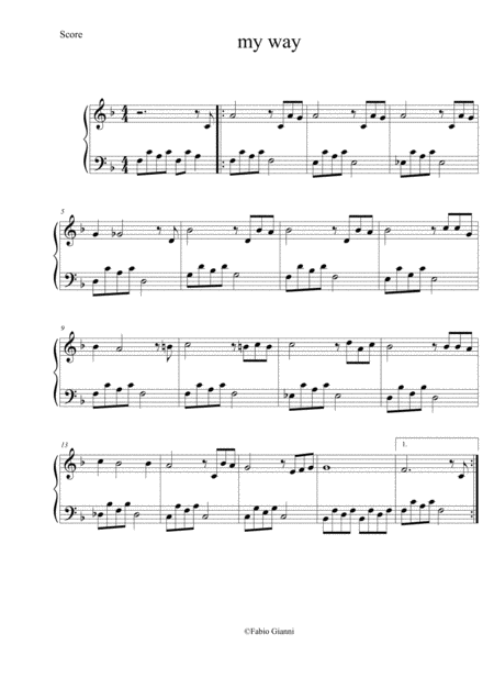 My Way Easy Piano Sheet Music