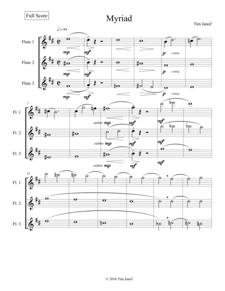 Myriad For Flute Trio Or Flute Choir Sheet Music