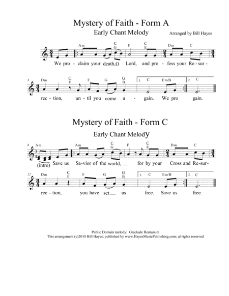 Mystery Of Faith Forms A C Chant Sheet Music