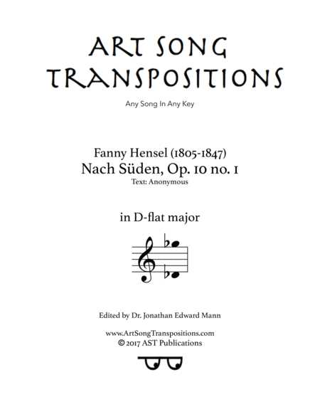 Nach Sden Op 10 No 1 D Flat Major Sheet Music