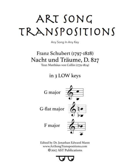 Nacht Und Trume D 827 In 3 Low Keys G G Flat F Major Sheet Music