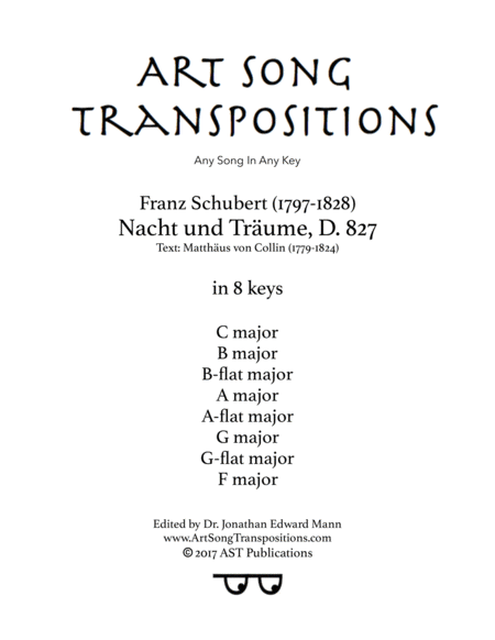 Nacht Und Trume D 827 In 8 Keys C B B Flat A A Flat G G Flat F Major Sheet Music