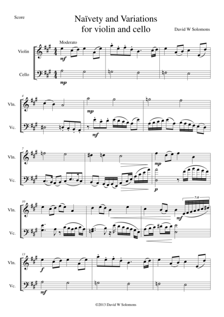 Naivety And Variations For Violin And Cello Sheet Music