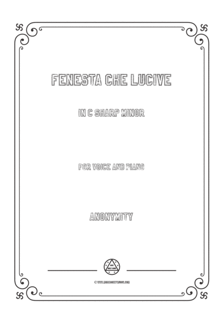 Free Sheet Music Nameless Fenesta Che Lucive In C Sharp Minor For Voice And Piano