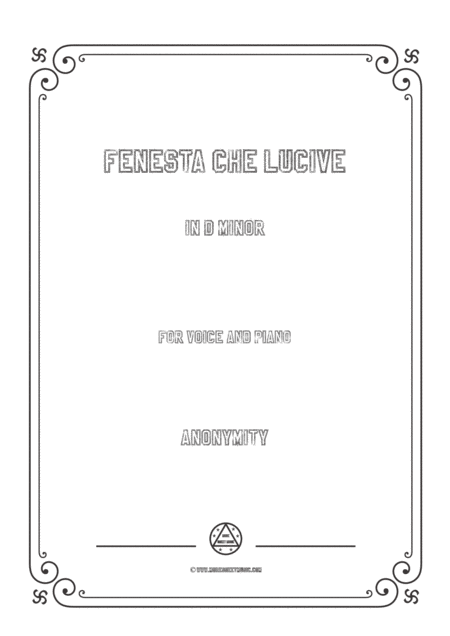 Free Sheet Music Nameless Fenesta Che Lucive In D Minor For Voice And Piano