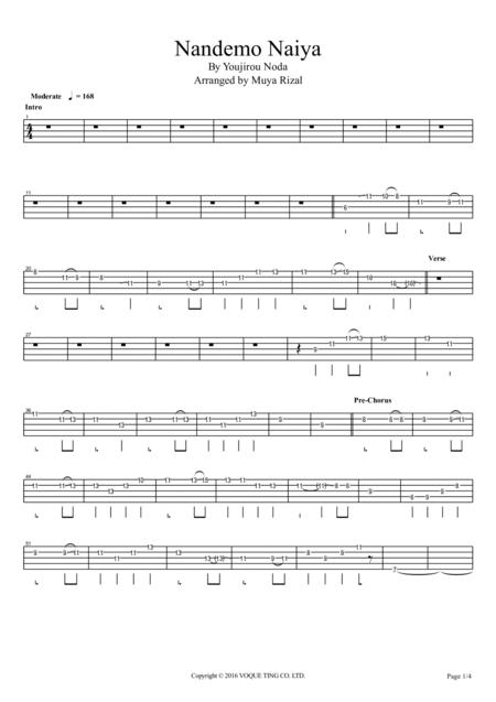 Free Sheet Music Nandemo Naiya Radwimps Bass Tab