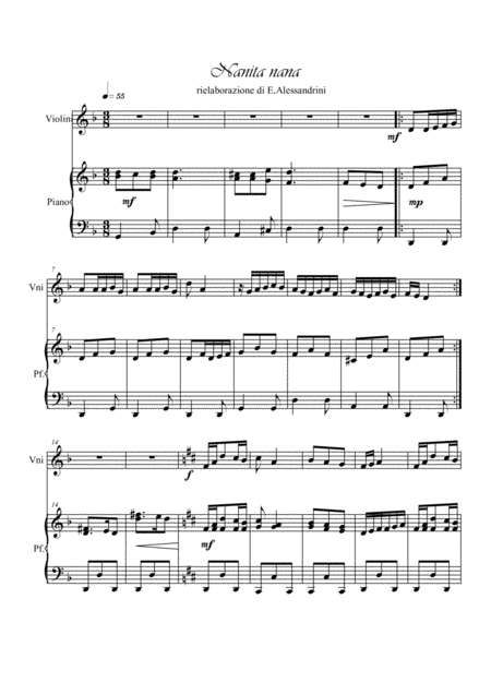 Nanita Nana Violin And Piano Sheet Music