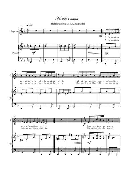 Nanita Nana Voce E Piano Sheet Music