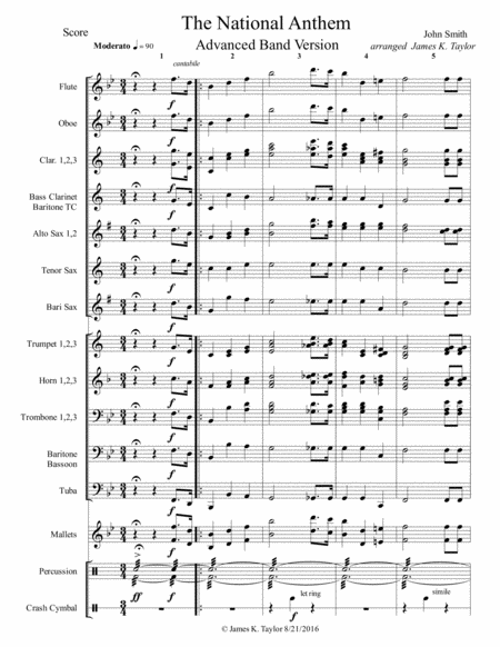 National Anthem For Advanced Band Sheet Music