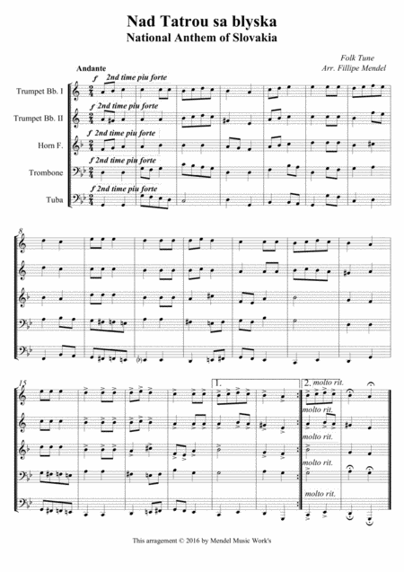 National Anthem Of Slovakia Sheet Music