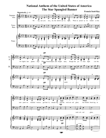 National Anthem The Star Spangled Banner For 3 Part Sab Mixed Choir With Optional Keyboard Accompaniment Medium Low Key Of Ab Sheet Music