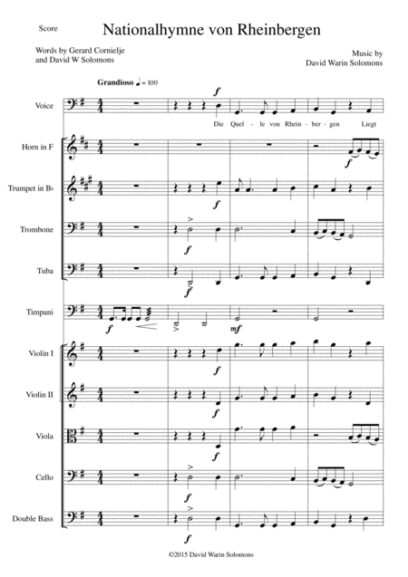 Free Sheet Music Nationalhymne Von Rheinbergen National Anthem Of Rheinbergen Baritone And Orchestra Score Only