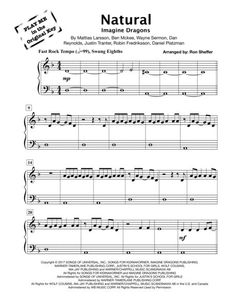 Natural Imagine Dragons Easy Piano Play Me In The Original Key Sheet Music