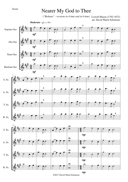 Nearer My God To Thee Bethany For Saxophone Quartet Sheet Music