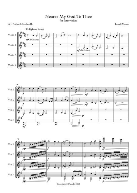 Nearer My God To Thee For Four Violins Sheet Music