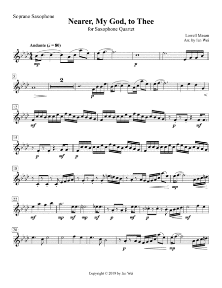 Nearer My God To Thee For Saxophone Quartet Sheet Music