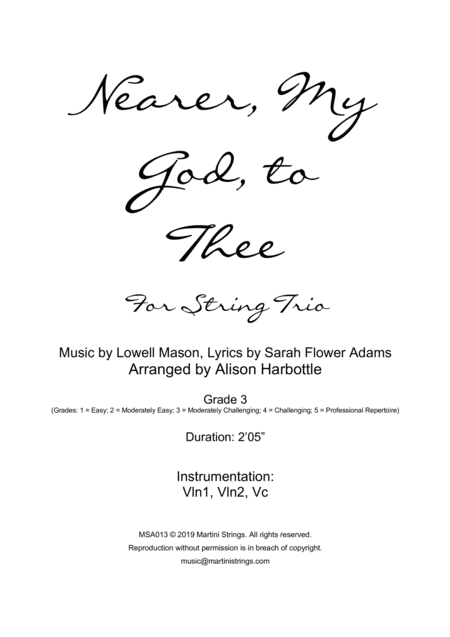 Nearer My God To Thee String Trio Sheet Music