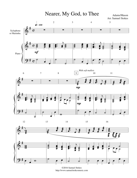 Nearer My God To Thee Xylophone Marimba With Piano Accompaniment Sheet Music