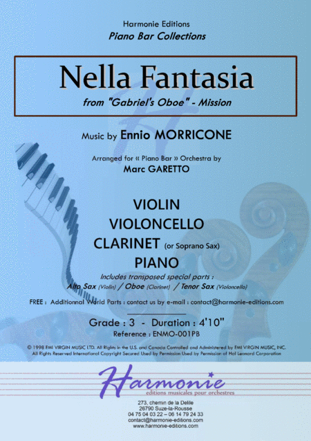 Free Sheet Music Nella Fantasia Adapted From Gabriels Oboe The Mission Ennio Morricone For Quartet
