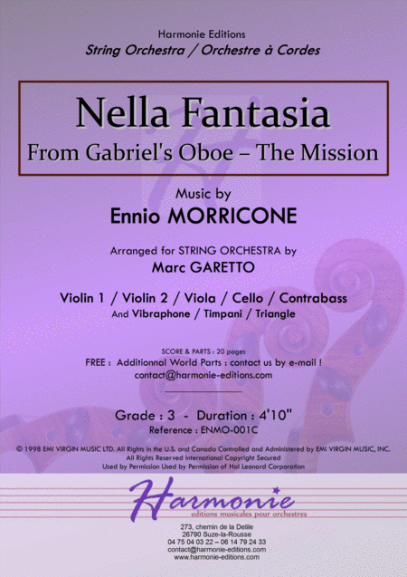 Free Sheet Music Nella Fantasia Adapted From Gabriels Oboe The Mission Ennio Morricone String Orchestra