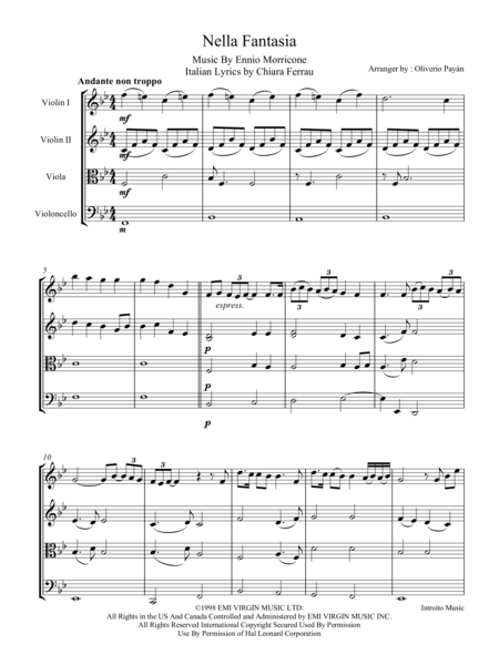 Nella Fantasia For String Quartet Score And Parts Sheet Music