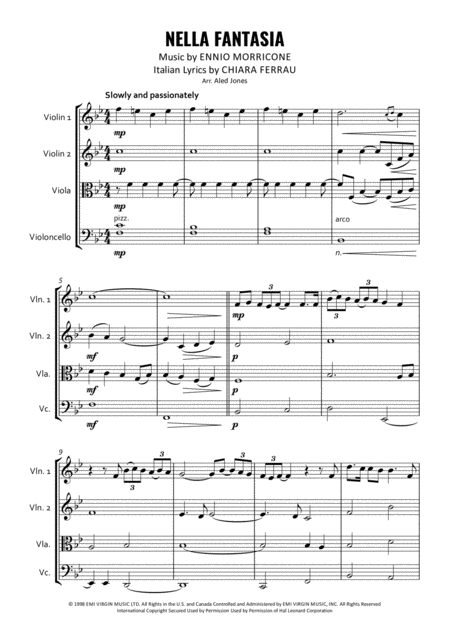 Free Sheet Music Nella Fantasia For String Quartet