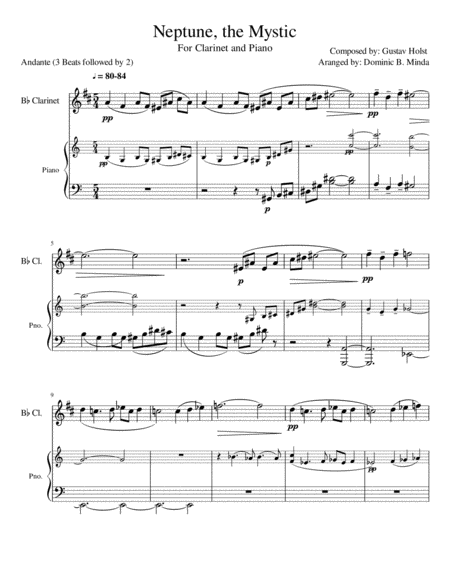 Neptune From The Planets For Clarinet And Piano Sheet Music