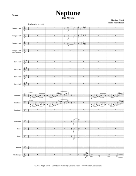 Neptune The Mystic For 14 Part Brass Ensemble Timpani Glockenspiel Sheet Music