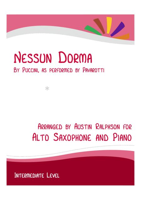 Free Sheet Music Nessun Dorma Alto Sax And Piano With Free Backing Track To Play Along