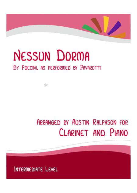 Nessun Dorma Clarinet And Piano With Free Backing Track To Play Along Sheet Music