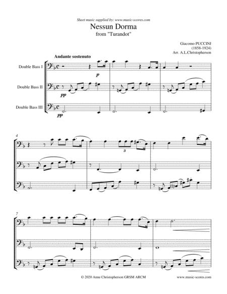 Nessun Dorma Double Bass Trio Sheet Music