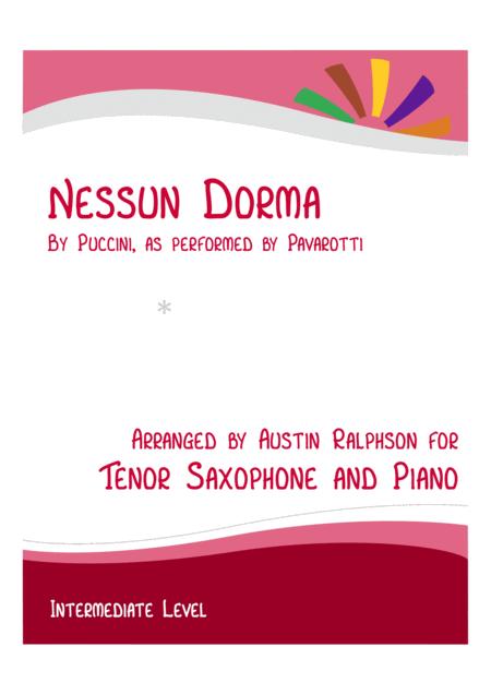 Nessun Dorma Tenor Sax And Piano With Free Backing Track To Play Along Sheet Music