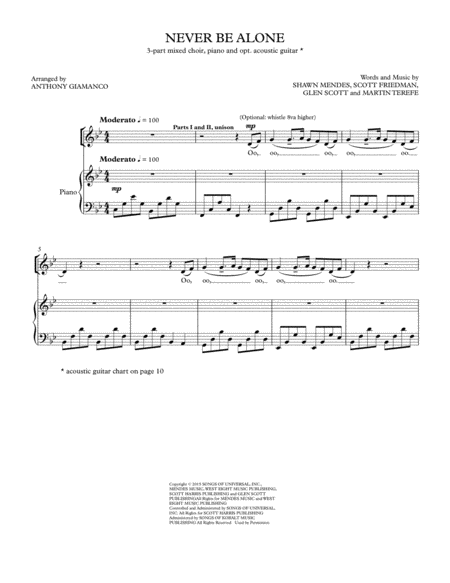 Never Be Alone 3 Part Mixed Choir Piano And Opt Acoustic Guitar Sheet Music