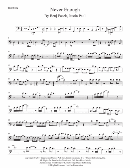 Never Enough Easy Key Of C Trombone Sheet Music