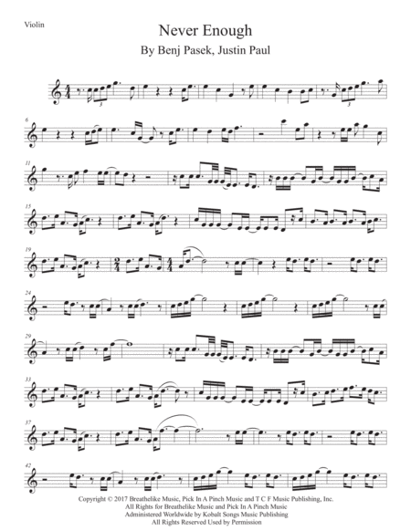 Never Enough Easy Key Of C Violin Sheet Music