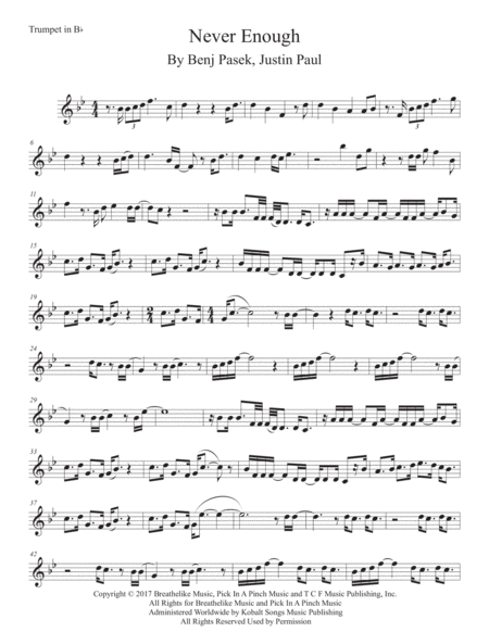 Free Sheet Music Never Enough Original Key Trumpet